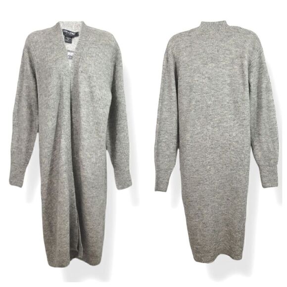 NEW Love & Whimsy Rib Knit Open Front Wool Blend Cardigan Duster in Gray Size XS - Picture 2 of 10
